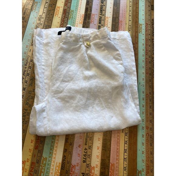 Ellen Tracy Women’s 100% Linen Wide Leg Crop Pant Size S White Pockets Boho - Picture 6 of 13